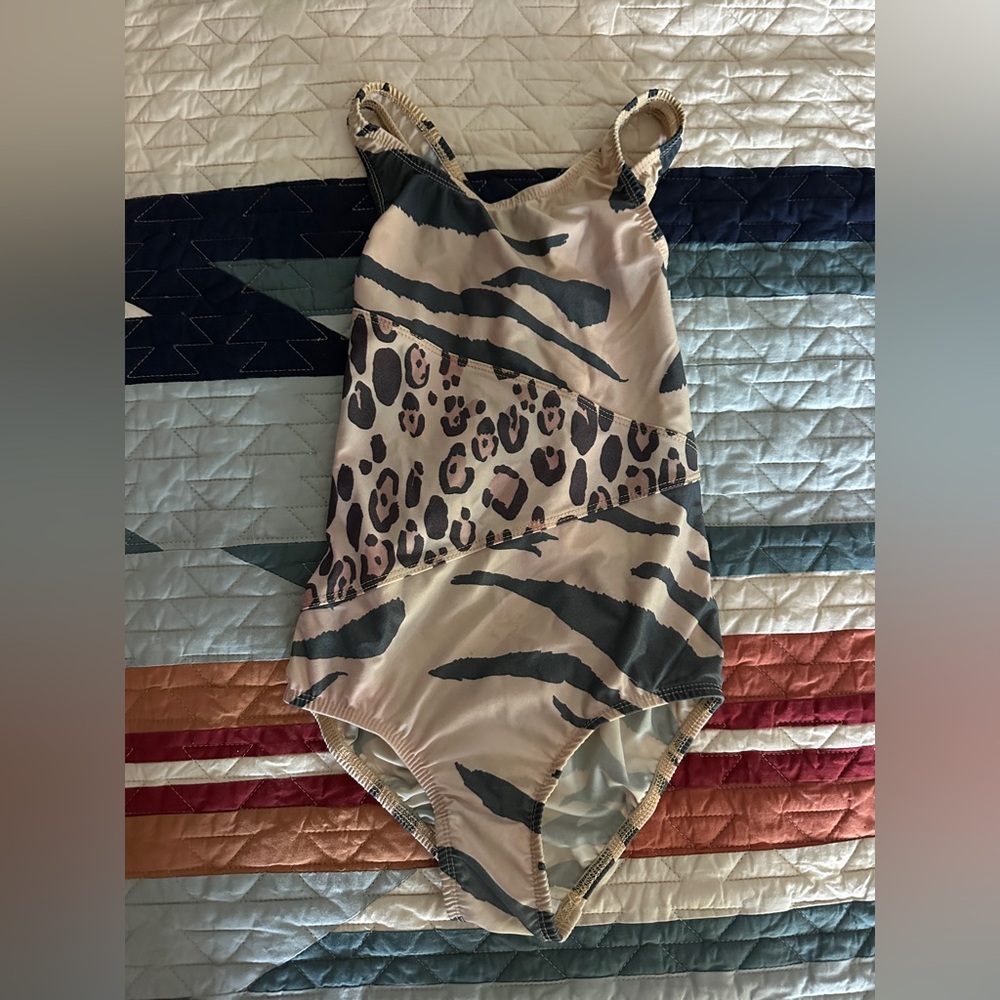 Mini Rodini Beige and Charcoal Animal-Print One-Piece